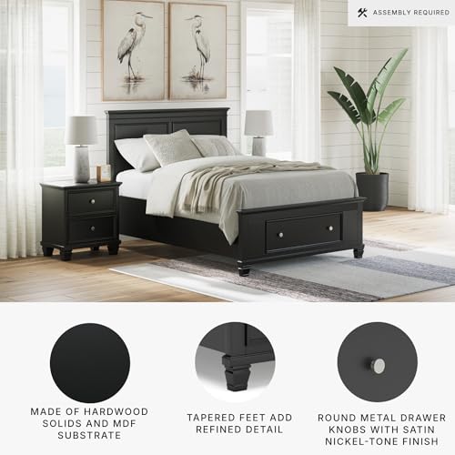 Image of Signature Design by Ashley Lanolee Full Size Bed Frame with Storage, Black | Hardwood solids birch veneer and MDF substrate, 2 footboard storage drawers, Platform design with roll slats, Casual style