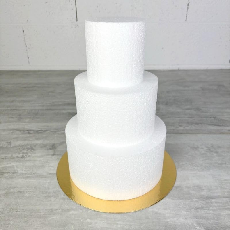 Pièce montée Haut. 30 cm polystyrène, gâteau Base Ø 20cm à 10cm, 3 disques Styropor Hauteur 10cm, Plateau doré réversible
