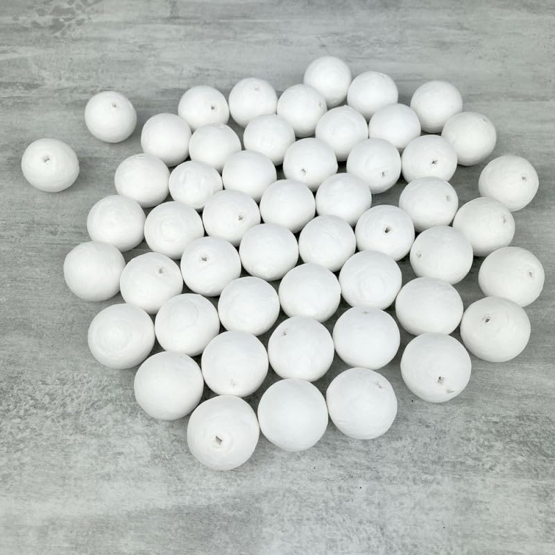 Lot 50 Boules de 2,5 cm en ouate de Cellulose, Billes Blanches en Coton compressé de 25mm avec Trou