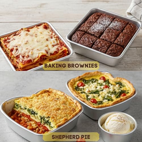 Image of Square Cake Tin Set | 6 Inch + 7 Inch Aluminium Cake Moulds | Deep 2 Inch Baking Trays for Oven & OTG | Heavy Aluminium Cake Pans for Baking, Brownies, Bar Cakes, Layered Cakes & Home Baking Tools
