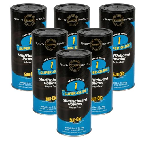 Sun-Glo Speed #1 Super Glide Shuffleboard Powder – Fastest Wax for Long & Pro Tables – Silicone Bead Shuffleboard Sand – Smooth Glide, Tournament & Game Ready – 16 oz (6 Pack)