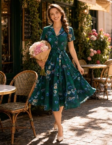 Image of Wedtrend Women's Vintage Tea Dress, Short Sleeve Cocktail Party Dress Work Church Casual Dress