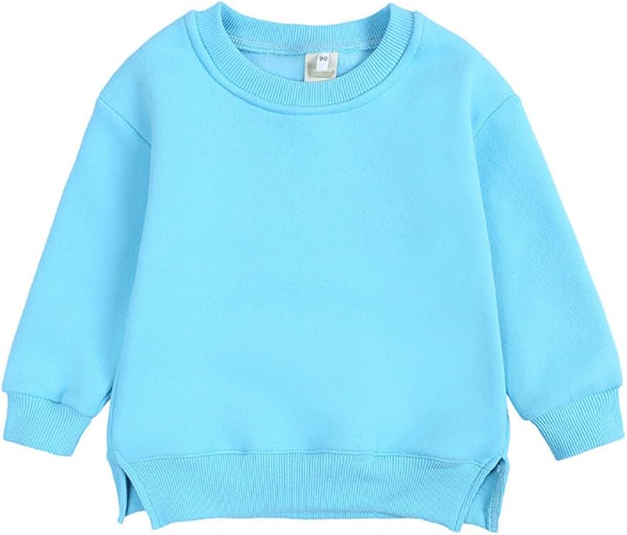 HAOLUKI Toddler Baby Boy Girl Fleece Pullover Sweatshirt Solid Color Crewneck Blouse Shirt Tops Warm Fall Winter Clothes