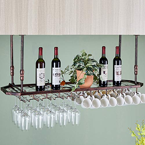 Soporte para botellas de vino colgante bronce con portavasos miniatura 3
