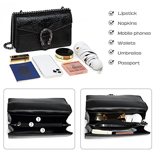 Image of MYHOZEE Crossbody Bags for Women - Snake Printed Clutch Purses Leather Chain Shoulder Bags Evening Handbags