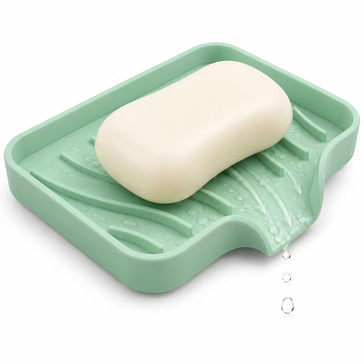 Silicone Soap Dish, Self Draining Soap Holder, Anti-Slip Soap Tray, Green