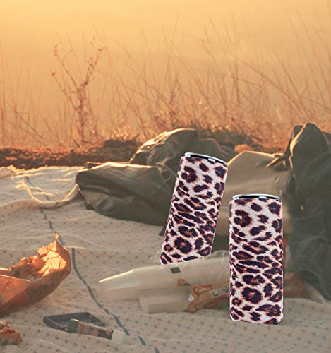 Slim Can Sleeves - Neoprene Bottle Insulator Sleeve Set of 2 Can Beverage Coolers for 12oz Energy Drink & Beer Cans (Leopard print)