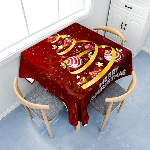 Treer Mantel Cuadrada, Serie Navideña Mantel Antimanchas, Lavable Manteles de Mesa, Poliéster Manteles para Decoración Hogar Cocina Comedor Cumpleaños Jardín (Rojo,180x180cm)