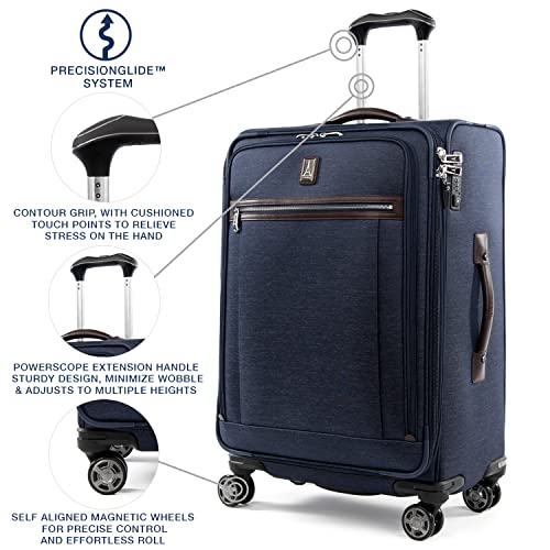 Image of Travelpro Platinum Elite Softside Expandable Checked Luggage, 8 Wheel Spinner Suitcase, TSA Lock, Men and Women, True Navy Blue, Checked Medium 25-Inch