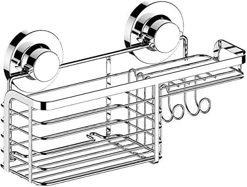 HOME SO Shower Basket Caddy with Suction Cup Holder - Bathroom Tray Hanger for Soap Bars, Sponges, Shampoo, Loofah - Stainless Steel, Chrome…