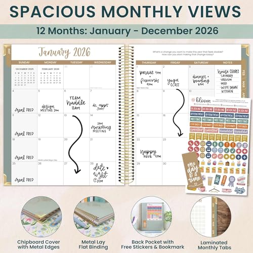 bloom daily planners 2026 Hardcover Calendar Year Goal & Vision Planner (January to December) - Monthly & Weekly Agenda Organizer - 7.5" x 9" - Green Linen - Image 3