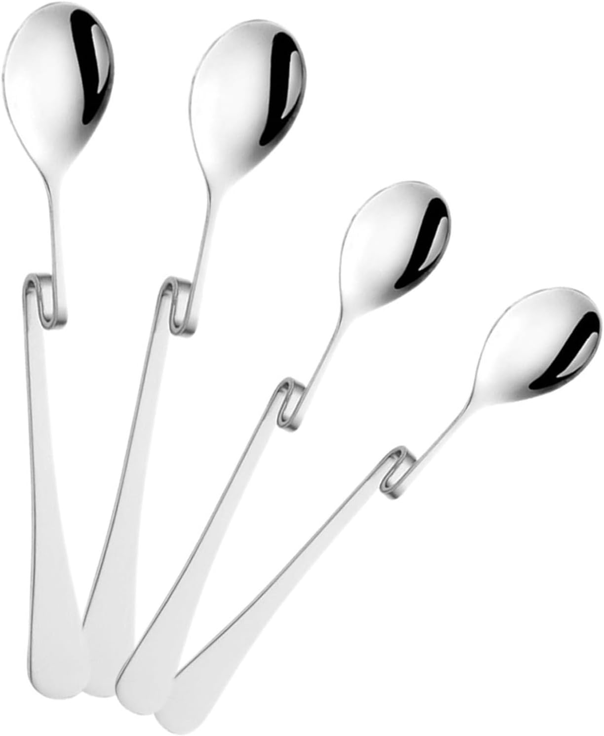 Operitacx Coffee Spoons with Hangable Design Curved Mixing Spoons 4pcs Stainless Steel for Milk Tea Shop and Hotel