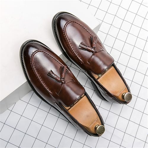 Men's Genuine Leather Slip-On Tassels Loafers Round Toe Non-Slip Lightweight Breathable Casual Dress Shoes for Business Driving Weekend Party Wedding Work3