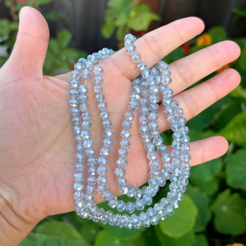 Image of 1000pcs Czech Faceted Rondelle Crystal Glass Beads 6mm Bulk Silver Blue Shimmer