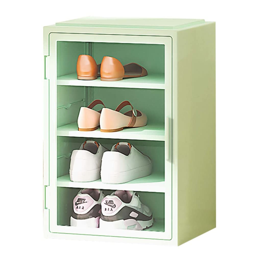 Rangement chaussures pour petits espaces : la solution colonne plastique 4 niveaux verte