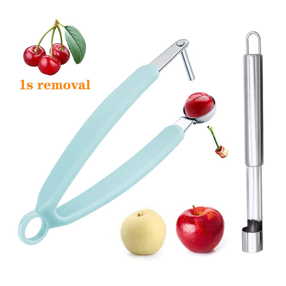 Cherry Pitter & Apple Corer, 2 PCS Stainless Steel Cherry Seed Remover Tool, Kitchen Portable Apple and Olive Pitter Fruit Combo Tool