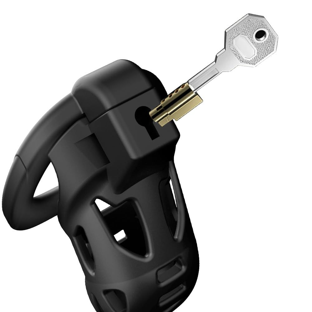 Cage de castidad masculina para bondage, jaula de pene con cierre, cinturón de castidad para ejercicio del pene con 3 anillos de diferentes tamaños y candado invisible (negro)