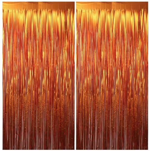 Image of Matte Orange Foil Fringe Curtains Backdrop Party Decorations 4 PCS