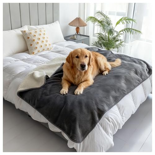 リバーシブルで洗えるシェルパフリース犬用ソファカバー、防水犬用ブランケット、洗える犬用ブランケット、柔らかくふわふわの猫用ブランケット,グレー,150*127cm