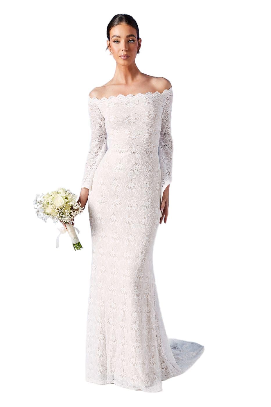 Coast Honoured Bardot Boho Lace Fishtail Wedding Dress, 12, Ivory