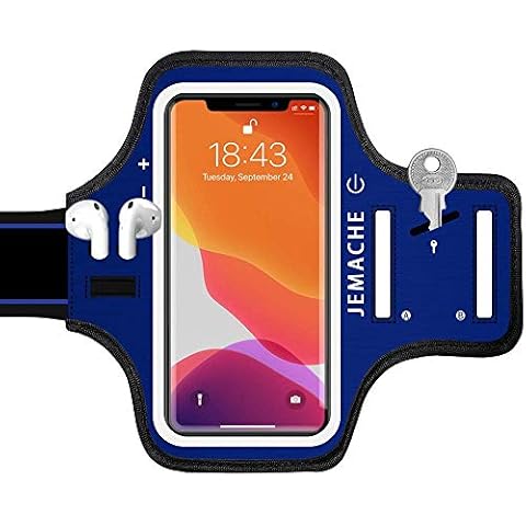 iPhone 16 Pro, 15 Pro, 14 Pro, 13 Pro Armband with Earphone Holder, JEMACHE Gym Workouts Running Arm Band for iPhone Xs 11Pro 12Pro 13Pro 14Pro 15Pro 16 Pro (Navy Blue) Cover