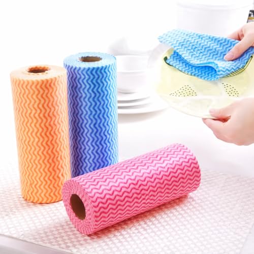 Image of Non Woven Reusable & Washable Kitchen Towel Roll | Ultra Absorbent, Antimicrobial & Anti Odour for Spotless Cleaning | Quick Dry Multi Purpose Hand or Machine Washable (3 Rolls, Upto 120 Pulls)