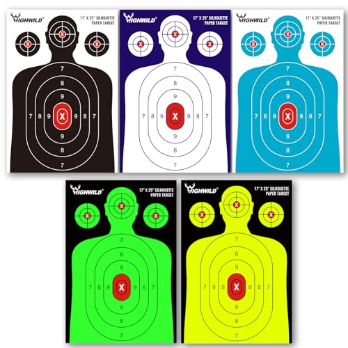 Highwild Shooting Range Silhouette Paper Target - 17X25 Inches (50 Pack, Multi Color)