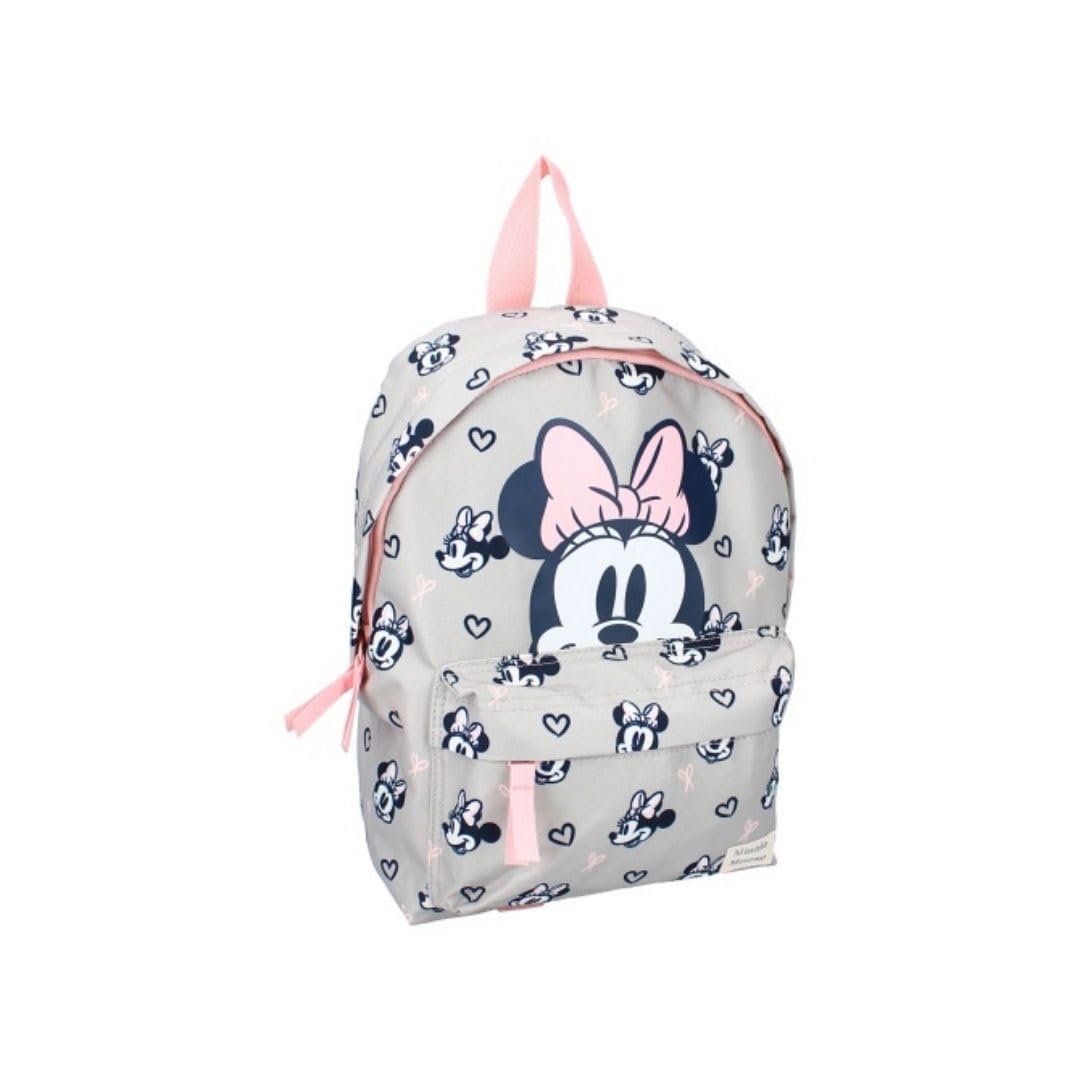 mybagstory Mochila de Minnie Mouse Disney para niños, escuela primaria, guardería, guardería, mochila para niña, talla 31 cm, tirantes ajustables, poliéster reciclado, rosa