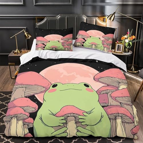 Housse de couette grenouille en microfibre lit simple avec taies