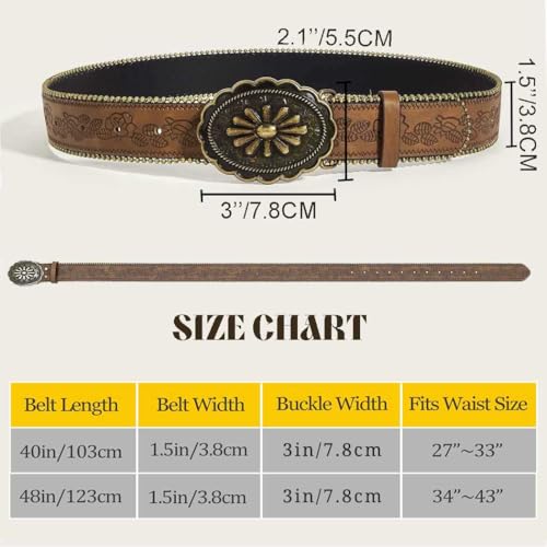 Tgirls Brown Western Belt for Women Cowboys Cowgirls Belt for Jeans Vintage Country Belts with Floral Embose Buckle4