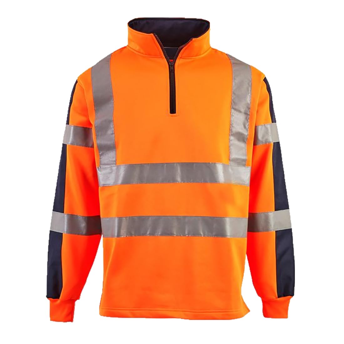 FAIRY TRENDZ LTD Sweat-shirt haute visibilité en polaire haute visibilité avec fermeture éclair quart de tour pour homme (orange/bleu marine, XL), Orange/bleu marine, XL