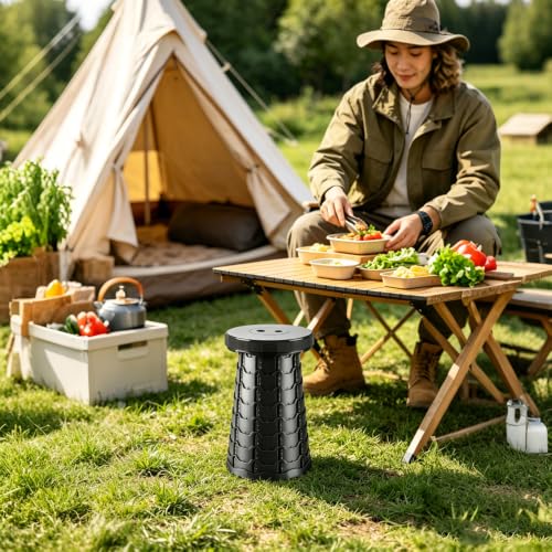 2 Pcs Black Collapsible Stool Telescopic Portable Chair Camping Folding, 400lb Load Capacity, Ultra Lightweight & for Camping, Fishing, Travel, Hiking, BBQ, Outdoor Events by Ybhuite - Used condition - Image 6