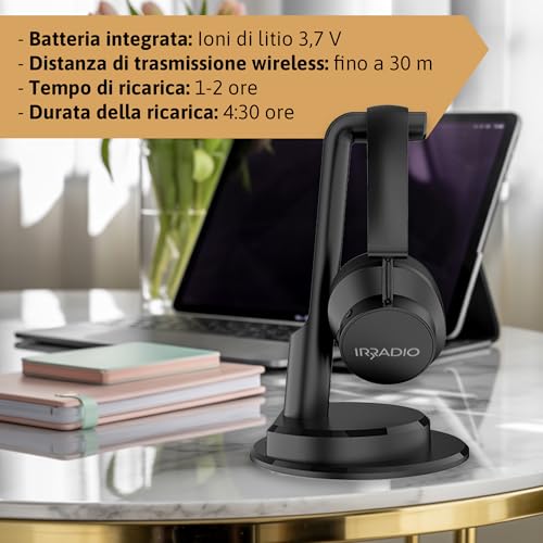 Irradio IR-SIGMA Plus, Set Cuffia Wireless Bt Per Tv, Musica E Gaming. Audio Immersivo, Equalizzazione Selettiva, Modalità Bt O Cablata, Ascolto Condiviso, Distanza Di Trasmissione Fino A 30M - 7