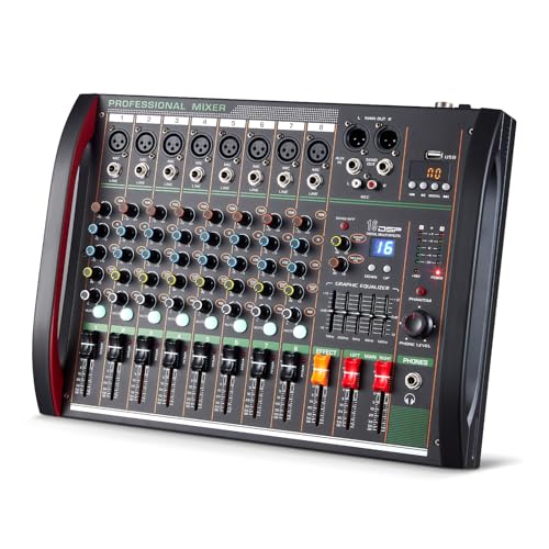 Image of Audio Mixer 8 Channel, Professional Music Sound Mixer Board with 48V Phantom Power, Digital DJ Mixing Console with Reverb USB Port Bluetooth for Recording Karaoke Podcasting
