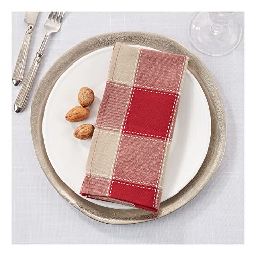 Occasion Gallery Red 55% Cotton - 45% Polyester Stitched Plaid Cloth Napkin 20