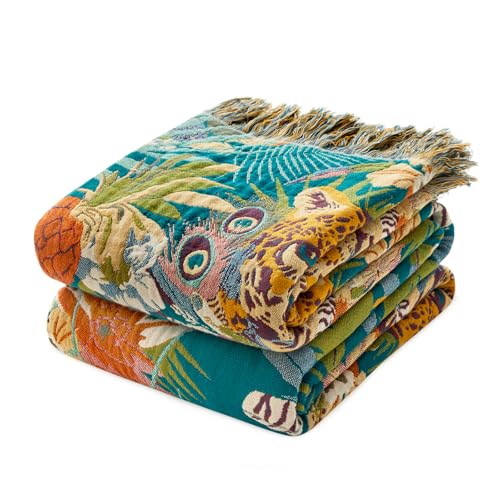 Image of MSGKV Boho Throw Blanket 50 inchx60 inch Fall Cotton Leopard Animals Blanket