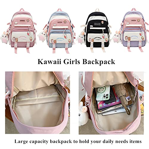 Kawaii Girls Backpack With Pins And Accessories Cute Kids Aesthetic Backpack Teen Bookbags Casual School Bag With Plush Pendant #TOP3