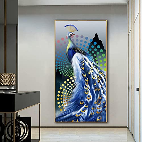 Peinture paon bleu abstrait avec finitions dorées et cadre haut de gamme
