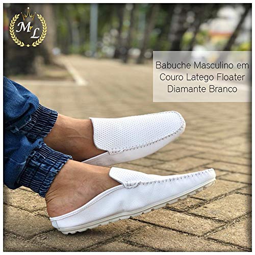 Babuche Masculino Couro Latego Floater Diamante Cor:Branco;Tamanho:38