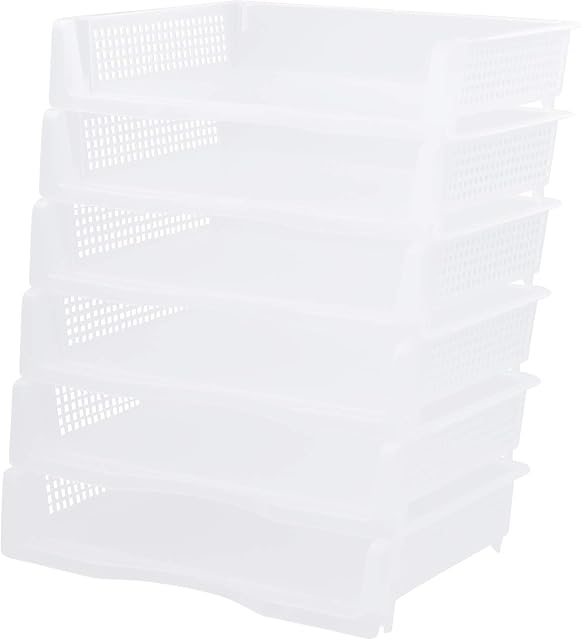 Bringer Clear Plastic Stackable A4 Paper Letter Filing Document Tray Holder, 6 Packs