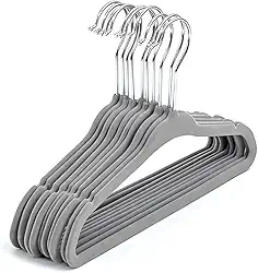 Kit 10 Cabides Slim de Veludo com Gancho Giratório Cromado – Antiderrapante, Ultrafino e Reforçado para Roupas Delicadas e Pesadas (Cinza)