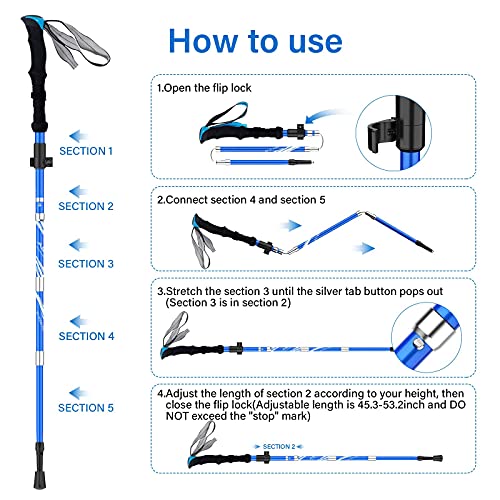 BISINNA Collapsible Trekking Hiking Poles- 2 Pack Folding Aluminum Walking Sticks with Quick Lock System 4 Seasons Accessories,Telescopic, Adjustable, Lightweight for Men Women