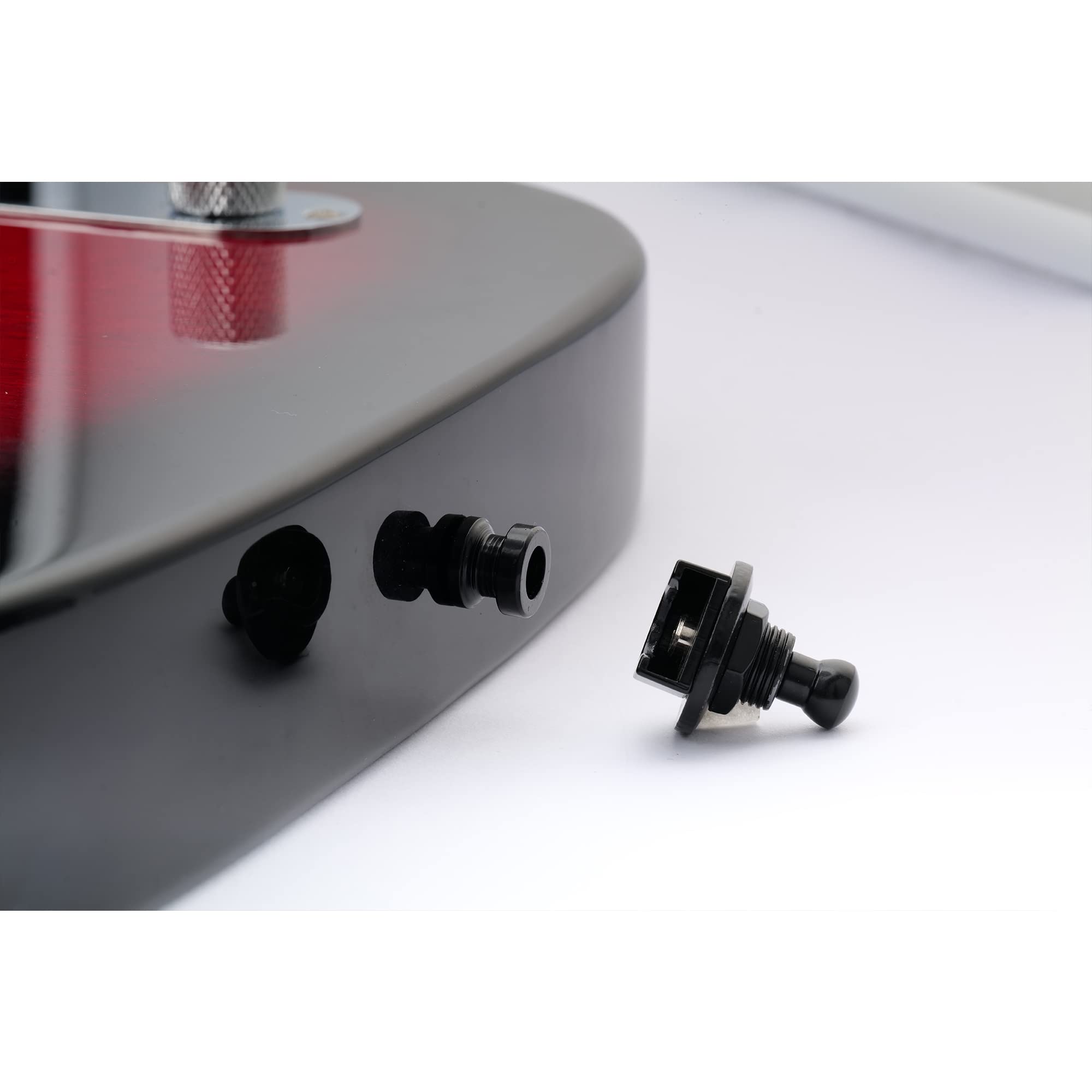 Musiclily Metalowa okrągła główka pasek blokujący do gitary, zamki i guziki, w stylu Schaller-Style, paski bezpieczeństwa do elektrycznej gitary akustycznej lub basu, czarny (zestaw 2 szt.)