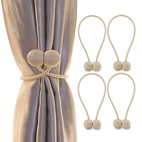 NZQXJXZ Magnetic Curtain Tiebacks for Windows, Drape Tiebacks Holdbacks Holder Decorative Rope for Window Sheer Blackout Panels Home Office, 4 Pack, Beige