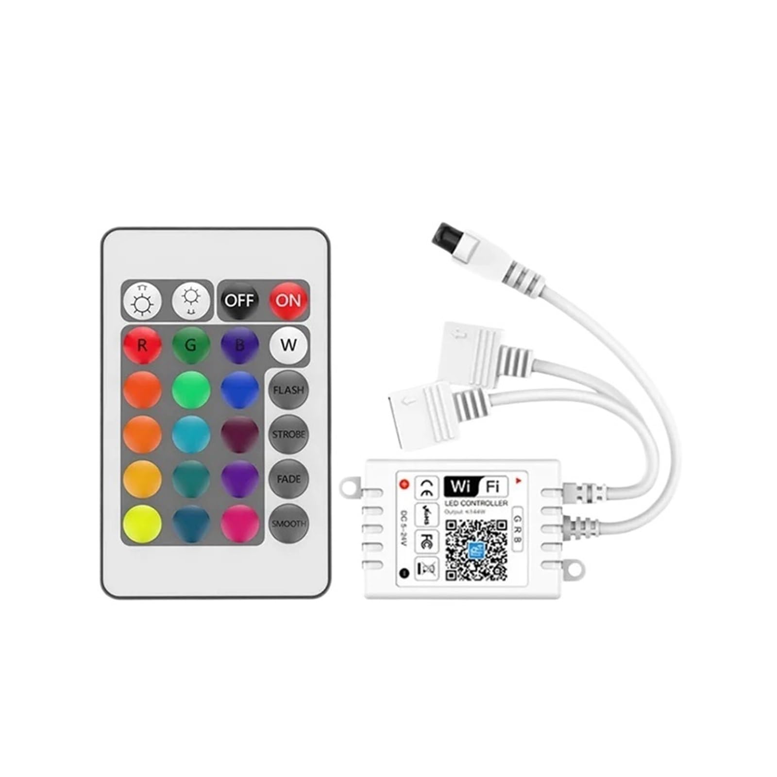 Kontroler do kolorowych taśm świetlnych RGB Wi-Fi z 24 przyciskami zdalnego sterowania, wielofunkcyjny, podwójna głowica LED DC12-24V (podwójna linia WIFI RGB)