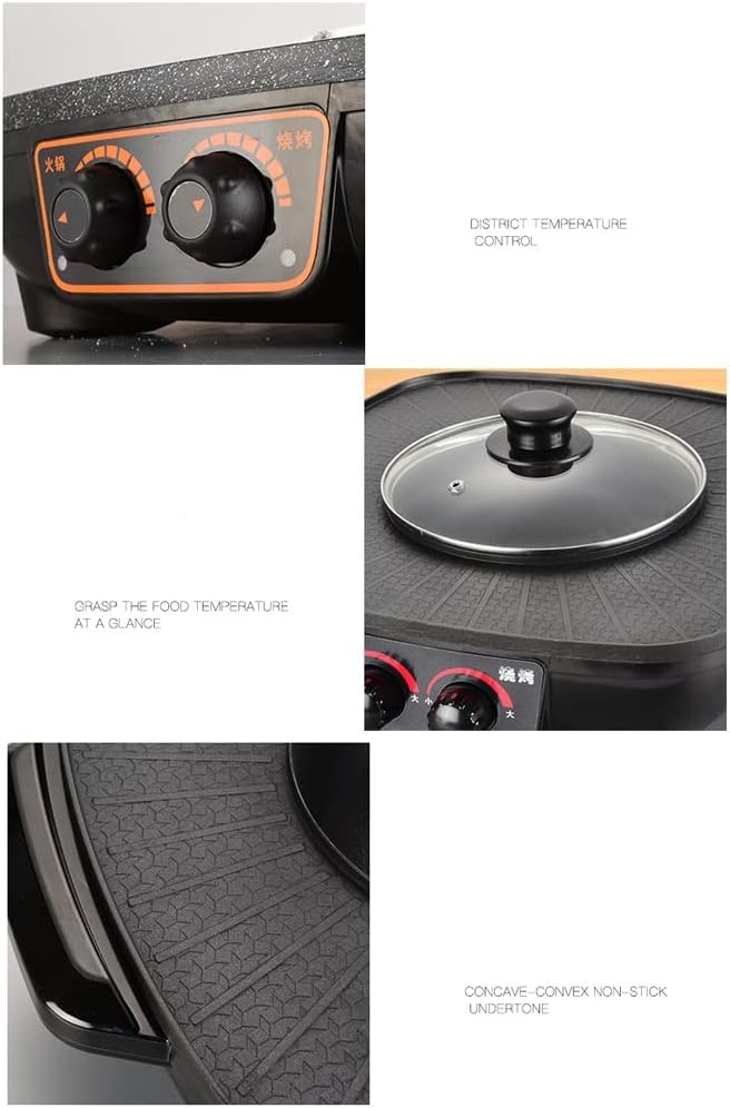 hot Pot Multifunctional Electric Shabu-Bake Oven Smoke-Free Non-Stick Electric Grill Shabu-Roasting One Teppanyaki Hot Pot stockpots (Size : 42cmx42cm)