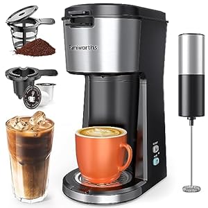Famiworths Iced Coffee Maker with Milk Frother, Hot and Cold Single Serve Coffee Maker for K Cup Pod and Ground, Compact Coffee Machine 2 in 1 with Self Cleaning, for Home, Apartment and Office