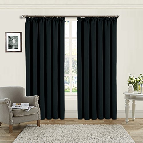 Aspire Homeware Blackout Curtains for Living Room Black Pencil Pleat Bedroom Curtains 90x90 Drop Pair of Thermal Insulated Super Soft Black Out Long Curtain with Tie Backs, 2 Panel - Image 6