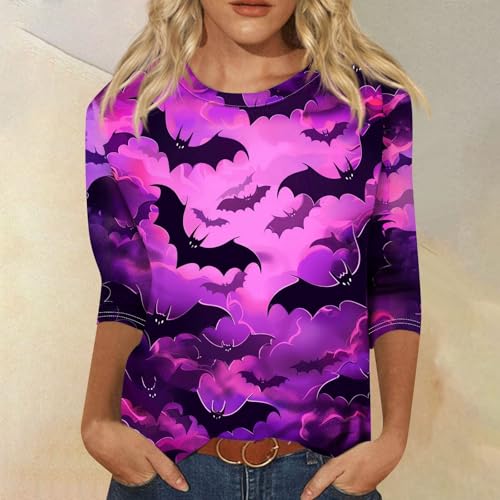 Cute Funny Halloween Shirts for Women Plus Size 3/4 Length Long Sleeve Womens Tops Witch Gothic Renaissance Shirt