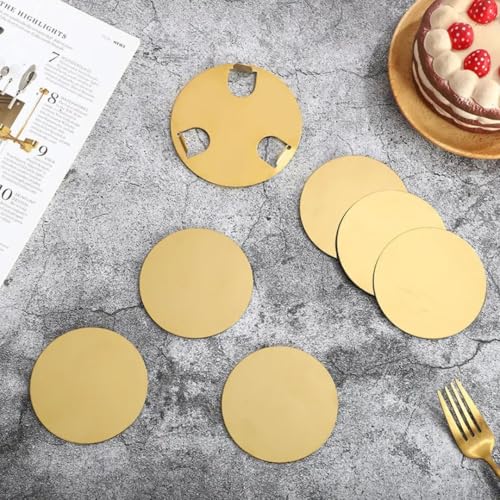 Image of Giftana Round Coaster Set for Home and Office, Non-Slip Drink Coasters for Dinning Table, Bar -Matt Finish- Steel Coasters with Stand for Tea Cups,Coffee Mugs,Glasses (Set of 6 Pieces) (Gold)